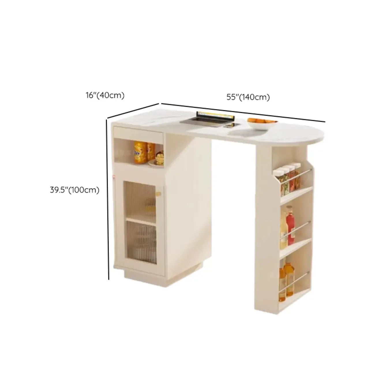 Tables de bar modernes en bois d'ardoise blanche de forme libre avec rangement
