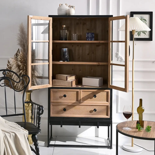 Bibliothèque rustique en bois multicolore avec tiroirs