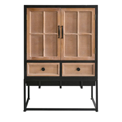 Bibliothèque rustique en bois multicolore avec tiroirs