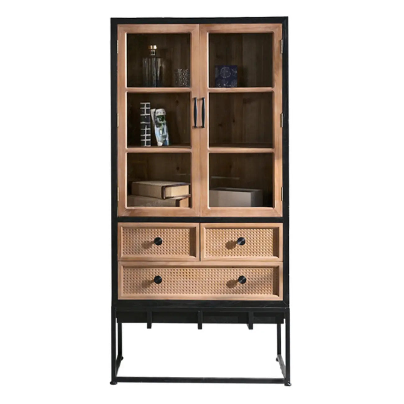 Bibliothèque rustique en bois multicolore avec tiroirs