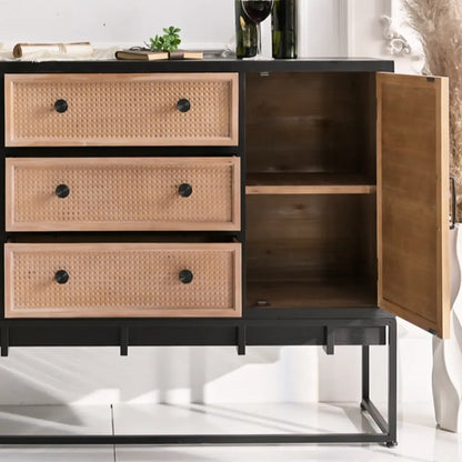 Bibliothèque rustique en bois multicolore avec tiroirs