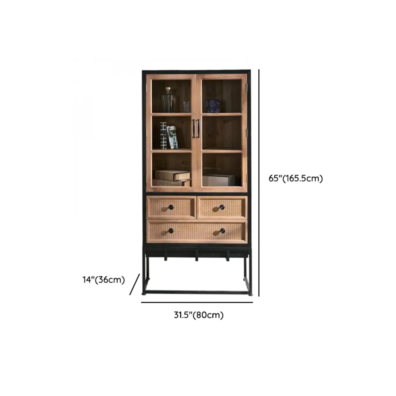 Bibliothèque rustique en bois multicolore avec tiroirs