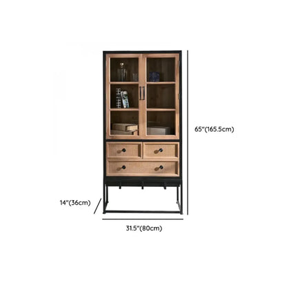 Bibliothèque rustique en bois multicolore avec tiroirs