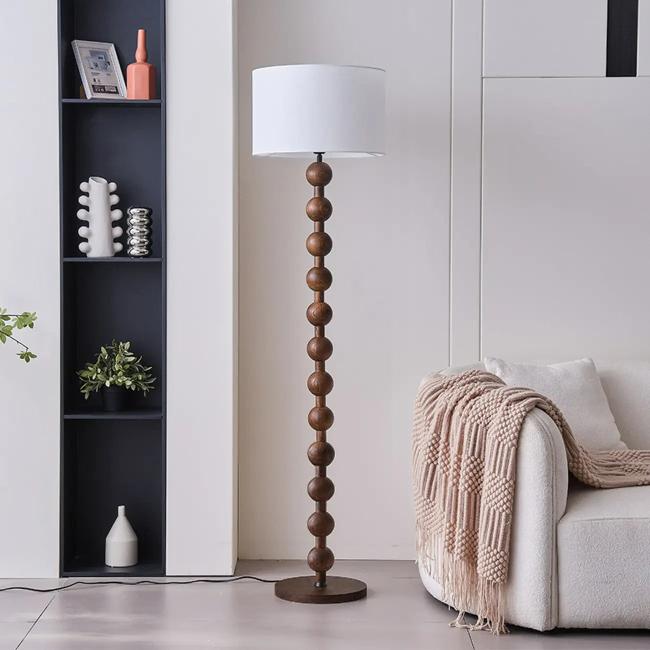 Lampadaire moderne à structure en bois, 63 pouces, à brancher, pour salon