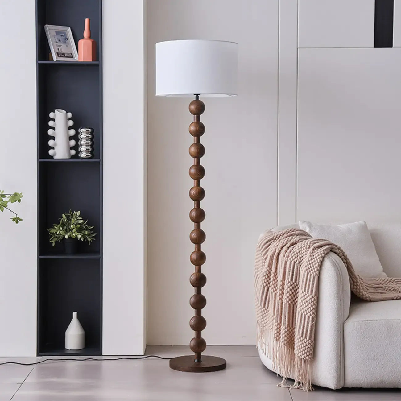 Lampadaire moderne à structure en bois, 63 pouces, à brancher, pour salon