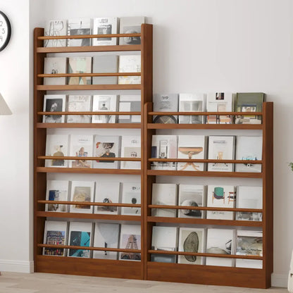 Bibliothèque rustique en chêne brun, étagères rectangulaires ouvertes