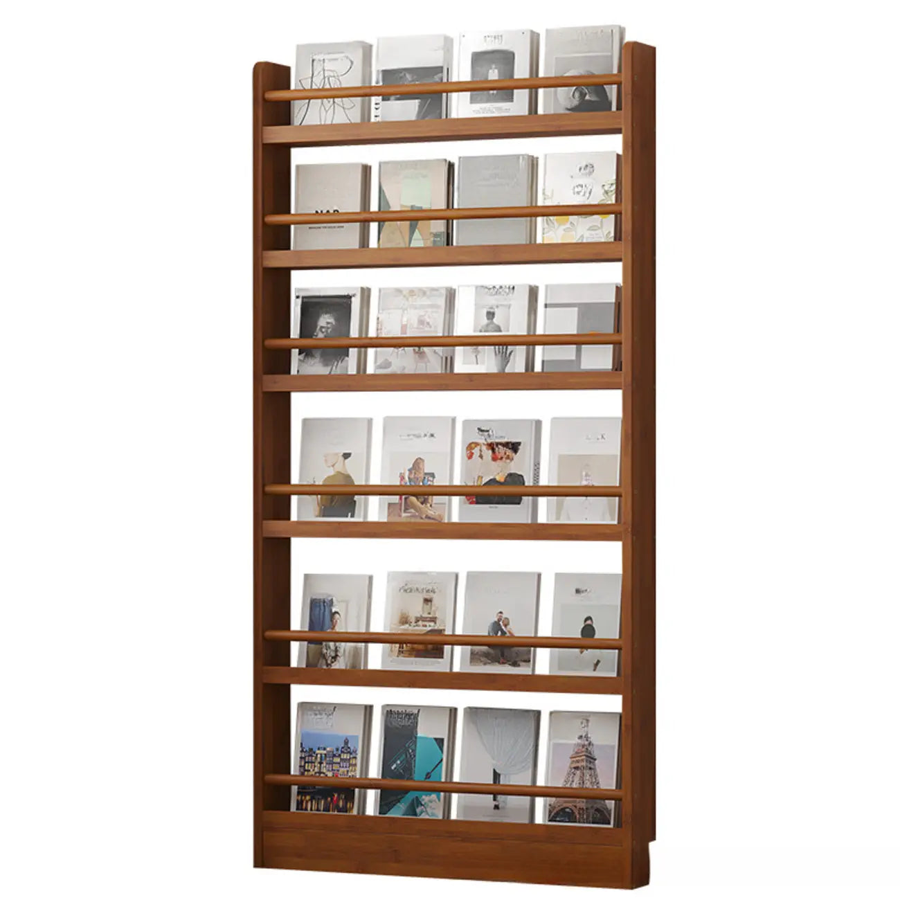 Bibliothèque rustique en chêne brun, étagères rectangulaires ouvertes