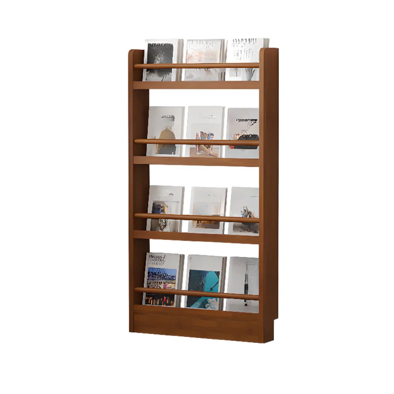 Bibliothèque rustique en chêne brun, étagères rectangulaires ouvertes