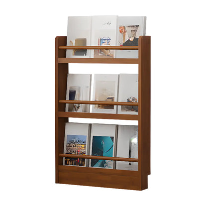 Bibliothèque rustique en chêne brun, étagères rectangulaires ouvertes
