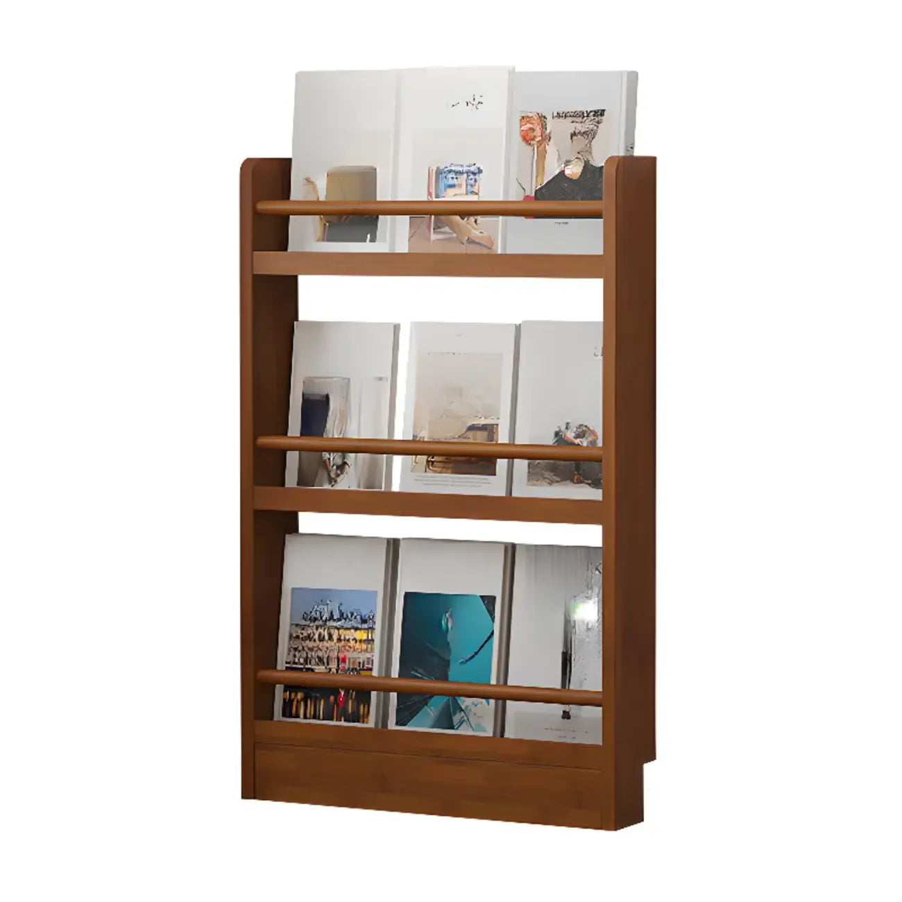 Bibliothèque rustique en chêne brun, étagères rectangulaires ouvertes
