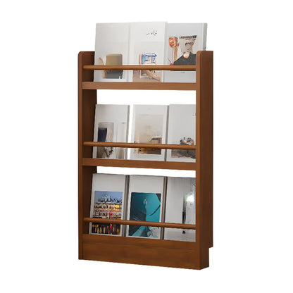 Bibliothèque rustique en chêne brun, étagères rectangulaires ouvertes