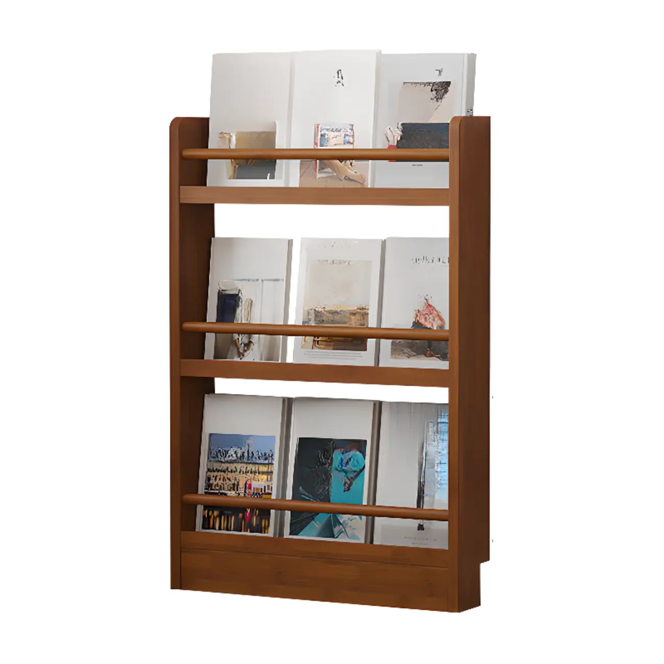 Bibliothèque rustique en chêne brun, étagères rectangulaires ouvertes