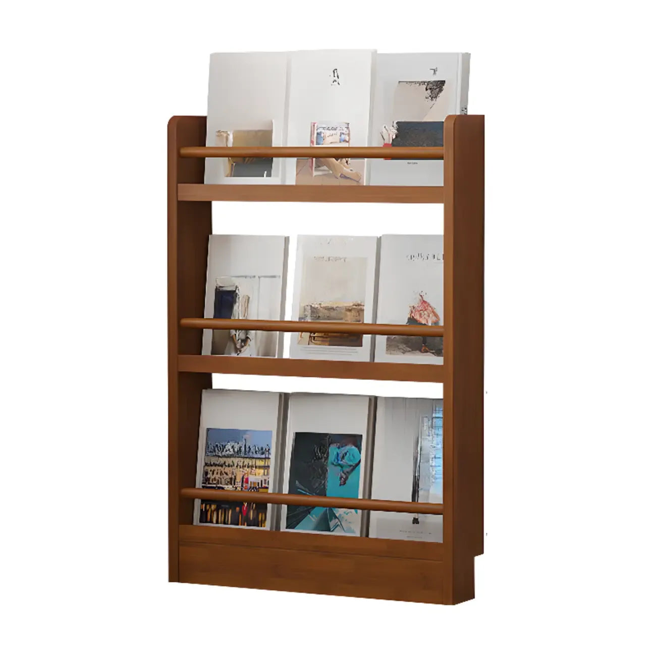 Bibliothèque rustique en chêne brun, étagères rectangulaires ouvertes