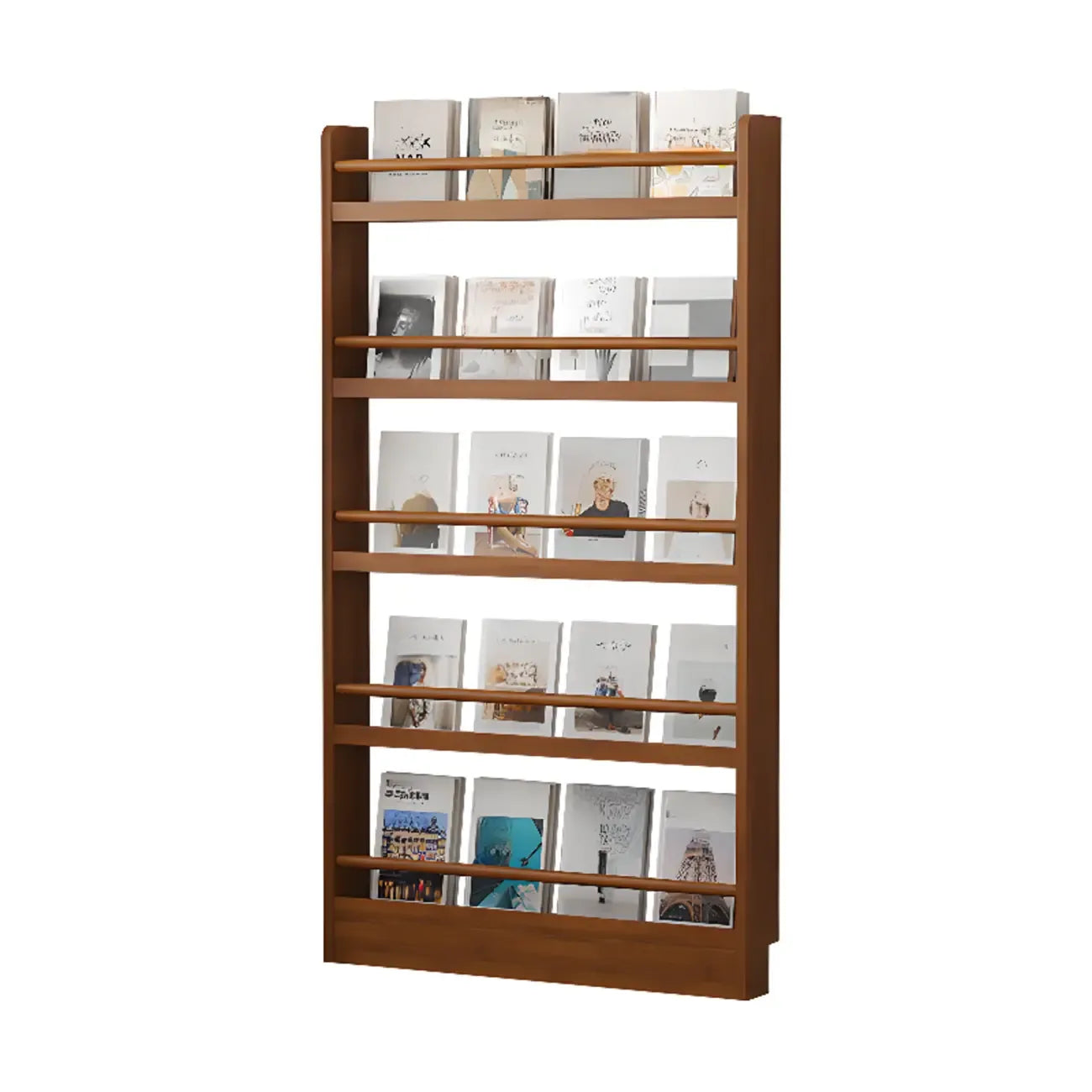 Bibliothèque rustique en chêne brun, étagères rectangulaires ouvertes