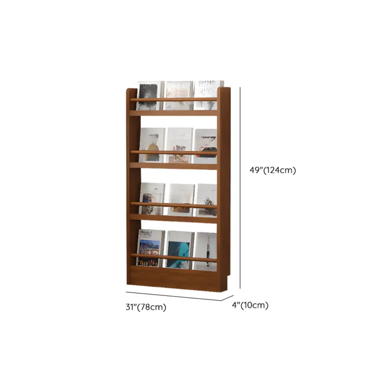 Bibliothèque rustique en chêne brun, étagères rectangulaires ouvertes