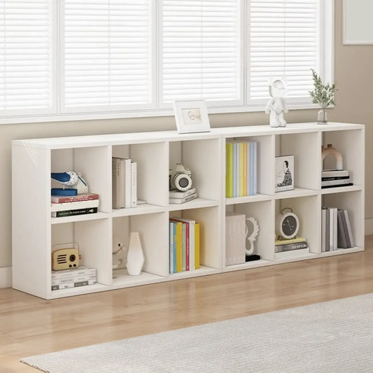 Bibliothèque basse minimaliste en bois blanc/finition naturelle