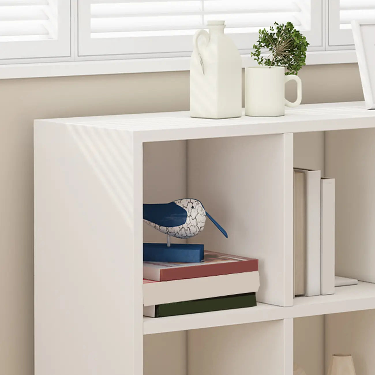 Bibliothèque basse minimaliste en bois blanc/finition naturelle