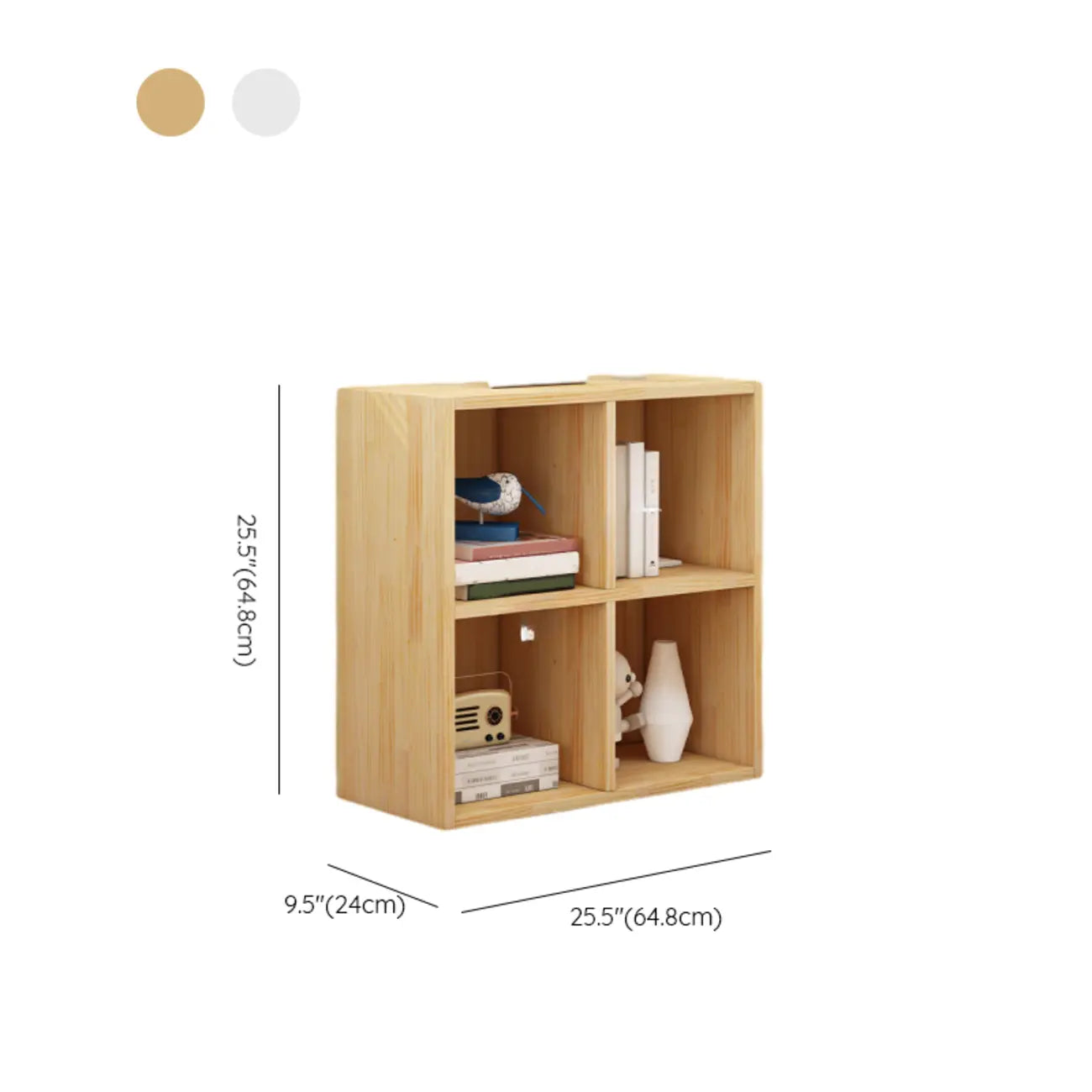 Bibliothèque basse minimaliste en bois blanc/finition naturelle