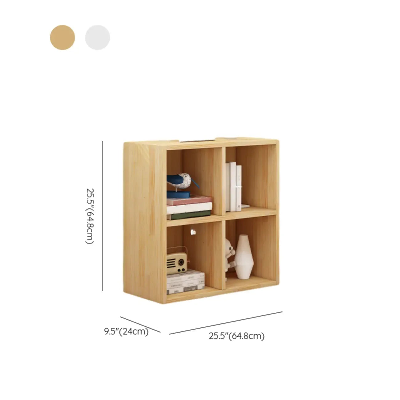Bibliothèque basse minimaliste en bois blanc/finition naturelle