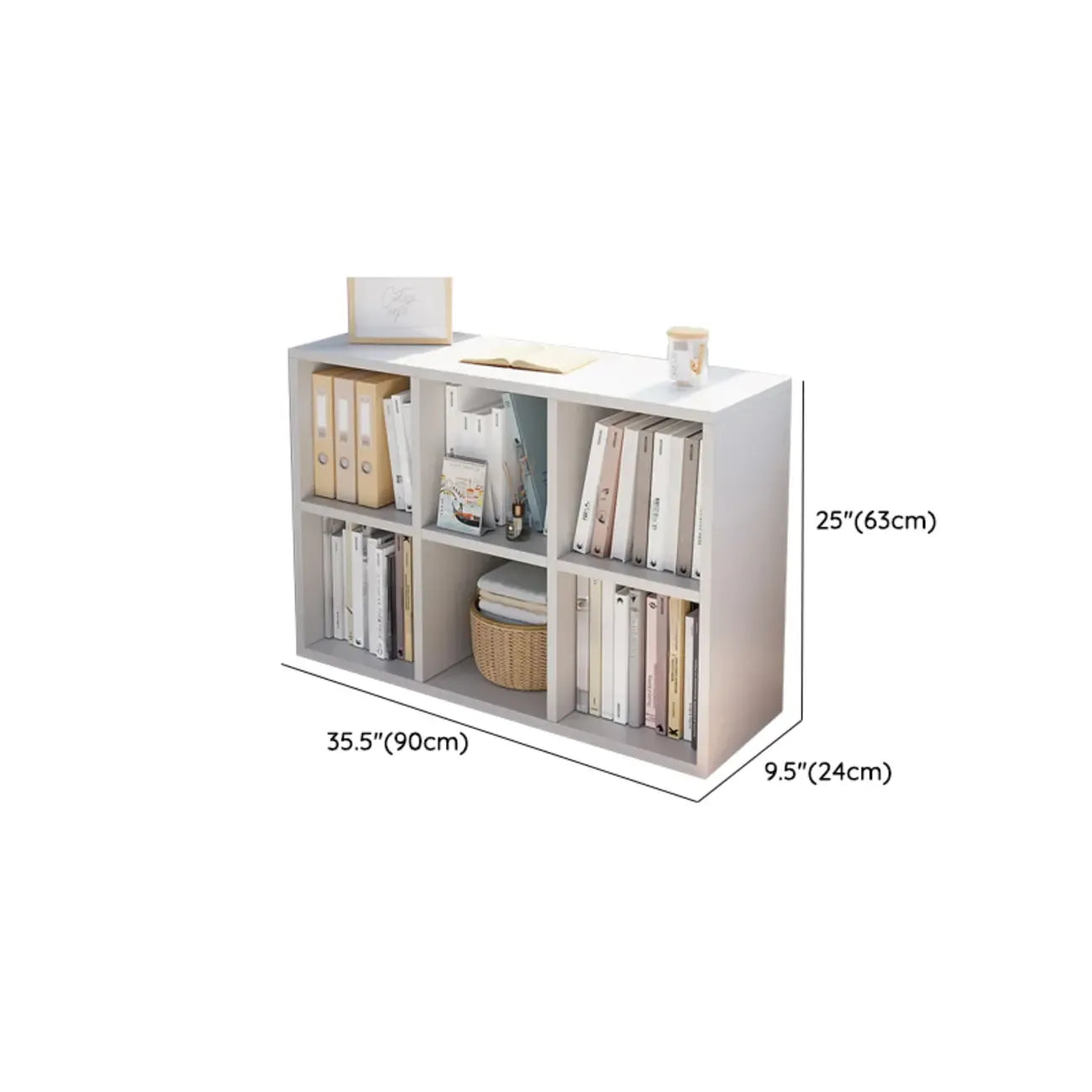 Bibliothèque horizontale cubique en bois blanc décontracté