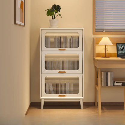 Bibliothèque à cinq niveaux avec portes vitrées et armoire, en bois massif couleur noyer brun