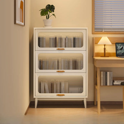 Bibliothèque à cinq niveaux avec portes vitrées et armoire, en bois massif couleur noyer brun