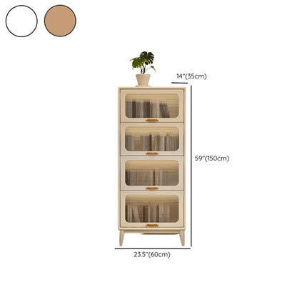 Bibliothèque à cinq niveaux avec portes vitrées et armoire, en bois massif couleur noyer brun