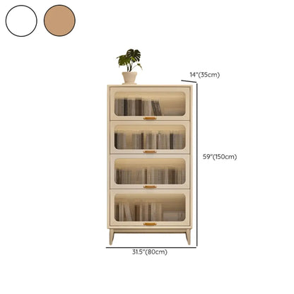 Bibliothèque à cinq niveaux avec portes vitrées et armoire, en bois massif couleur noyer brun