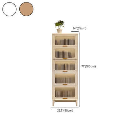 Bibliothèque à cinq niveaux avec portes vitrées et armoire, en bois massif couleur noyer brun