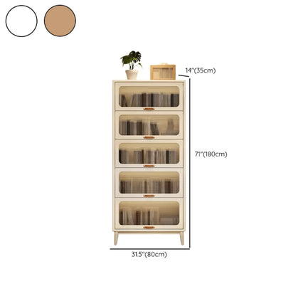 Bibliothèque à cinq niveaux avec portes vitrées et armoire, en bois massif couleur noyer brun