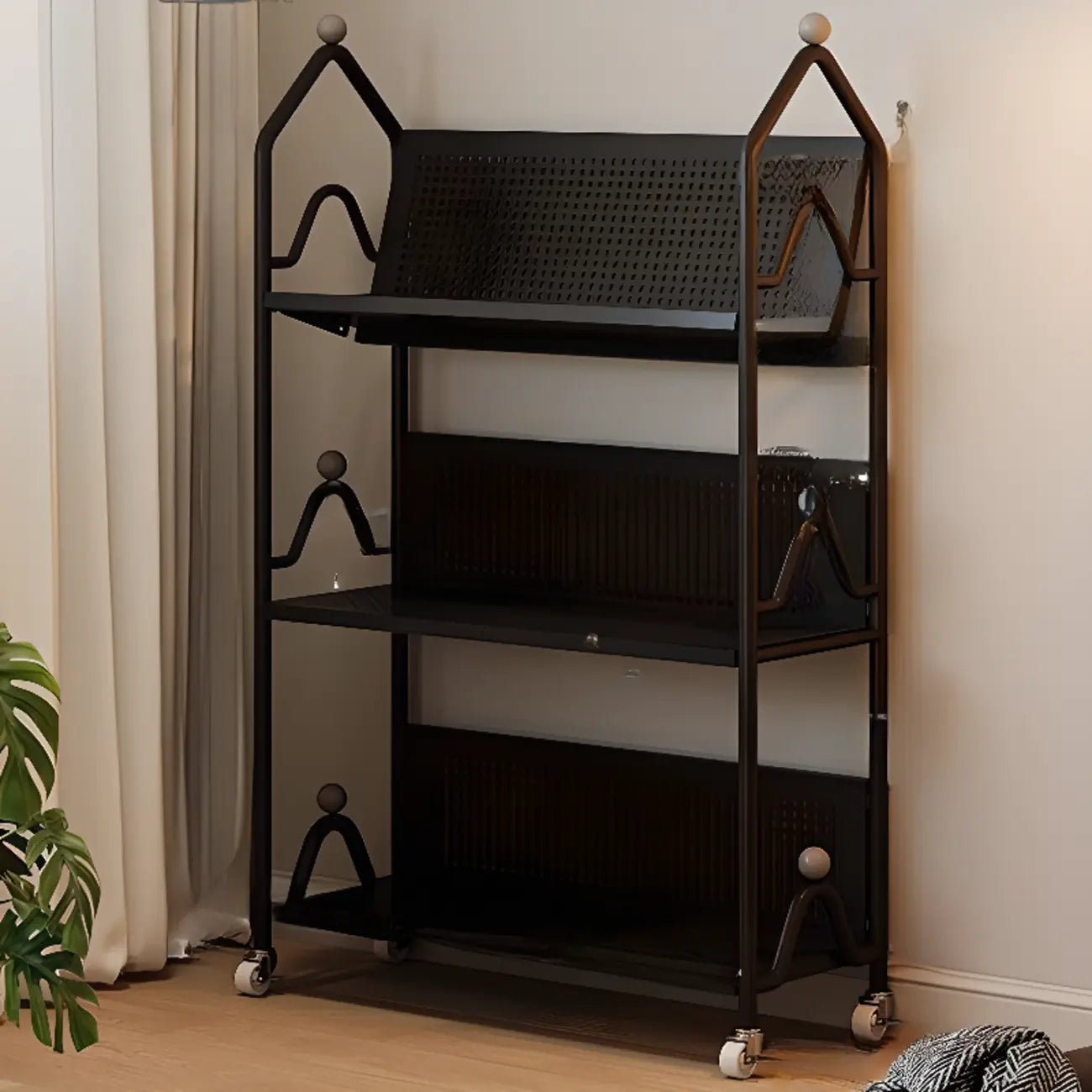 Bibliothèque roulante moderne minimaliste blanche/noire à 3 niveaux en métal