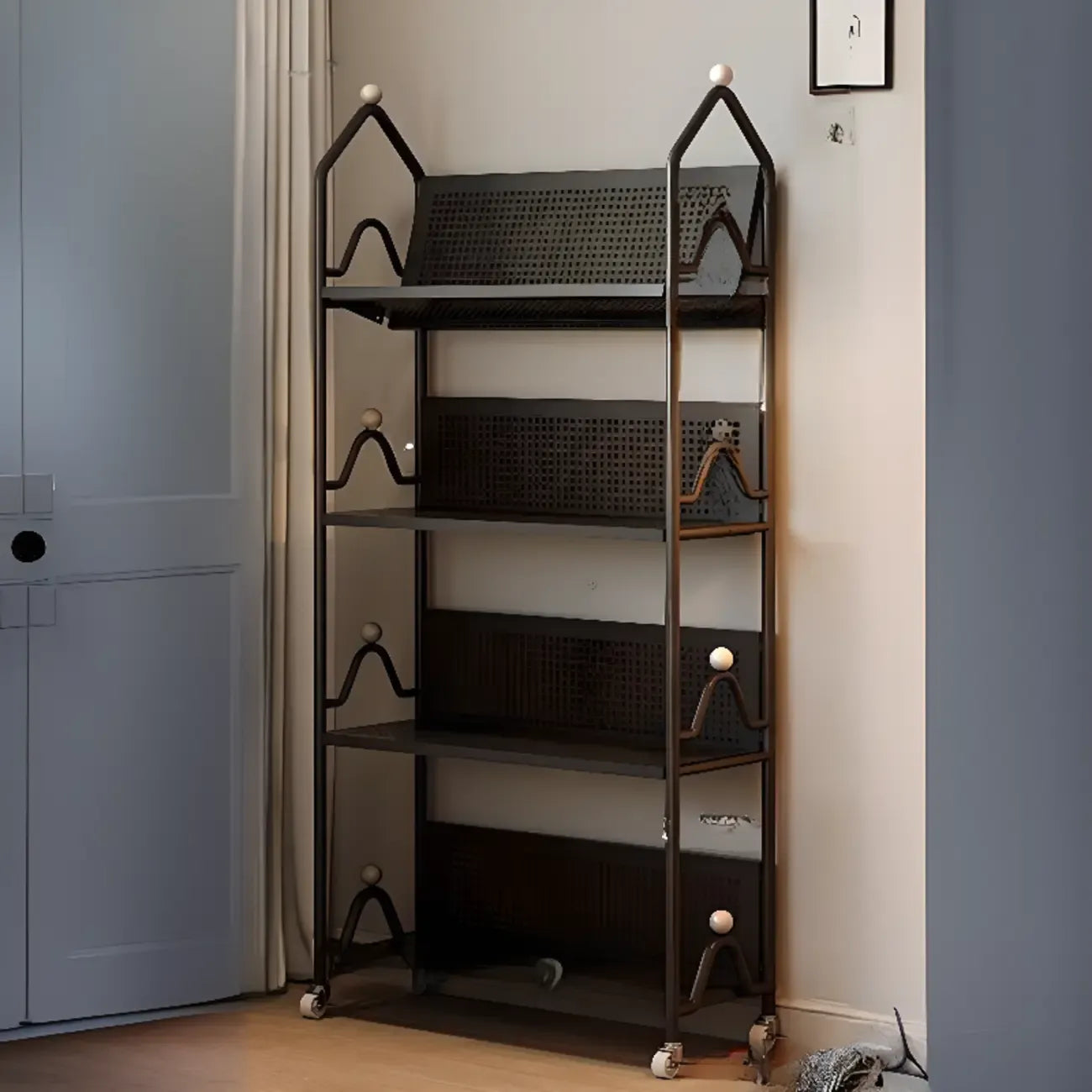 Bibliothèque roulante moderne minimaliste blanche/noire à 3 niveaux en métal