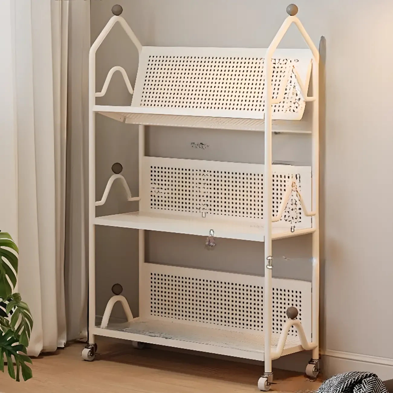 Bibliothèque roulante moderne minimaliste blanche/noire à 3 niveaux en métal