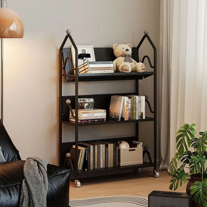 Bibliothèque roulante moderne minimaliste blanche/noire à 3 niveaux en métal