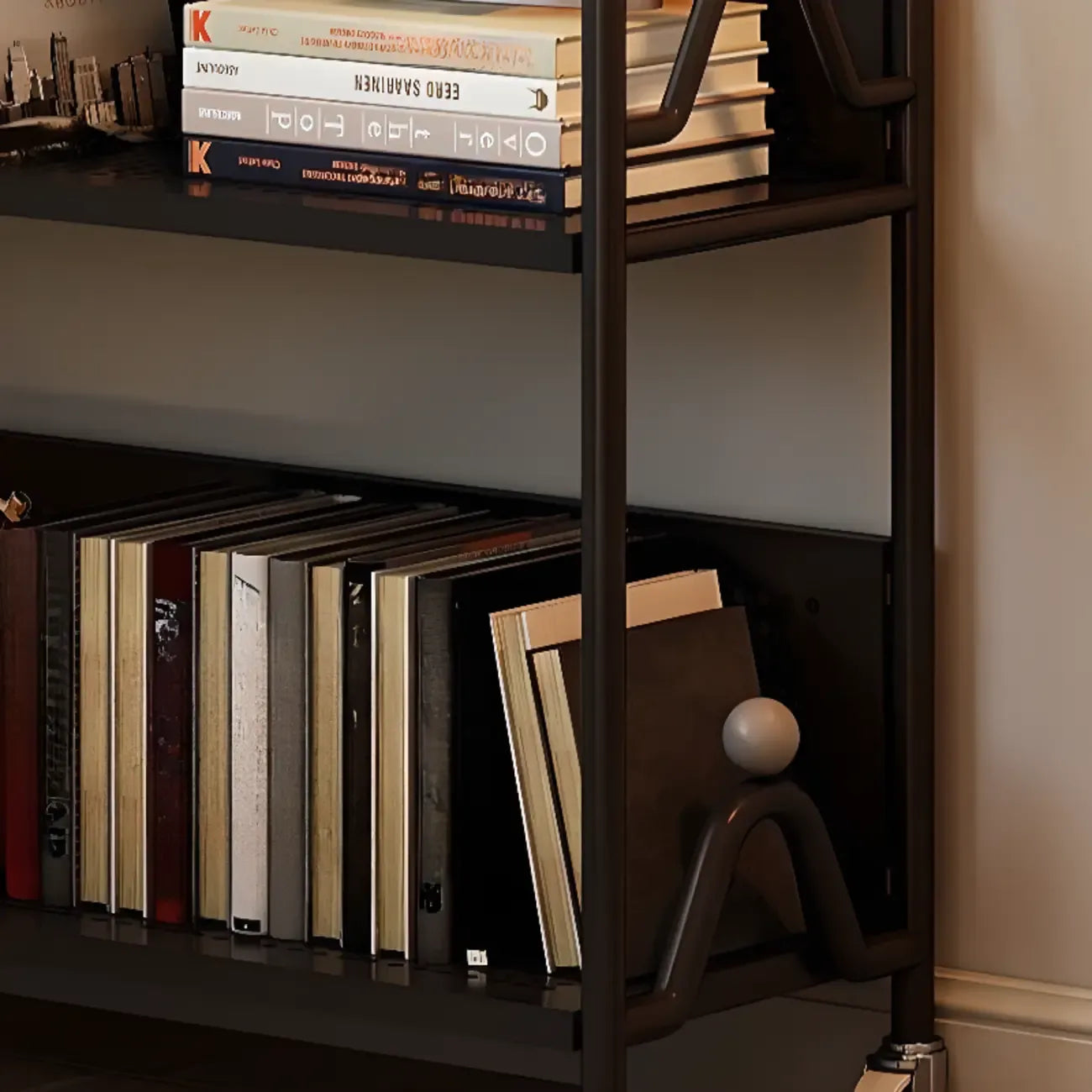 Bibliothèque roulante moderne minimaliste blanche/noire à 3 niveaux en métal