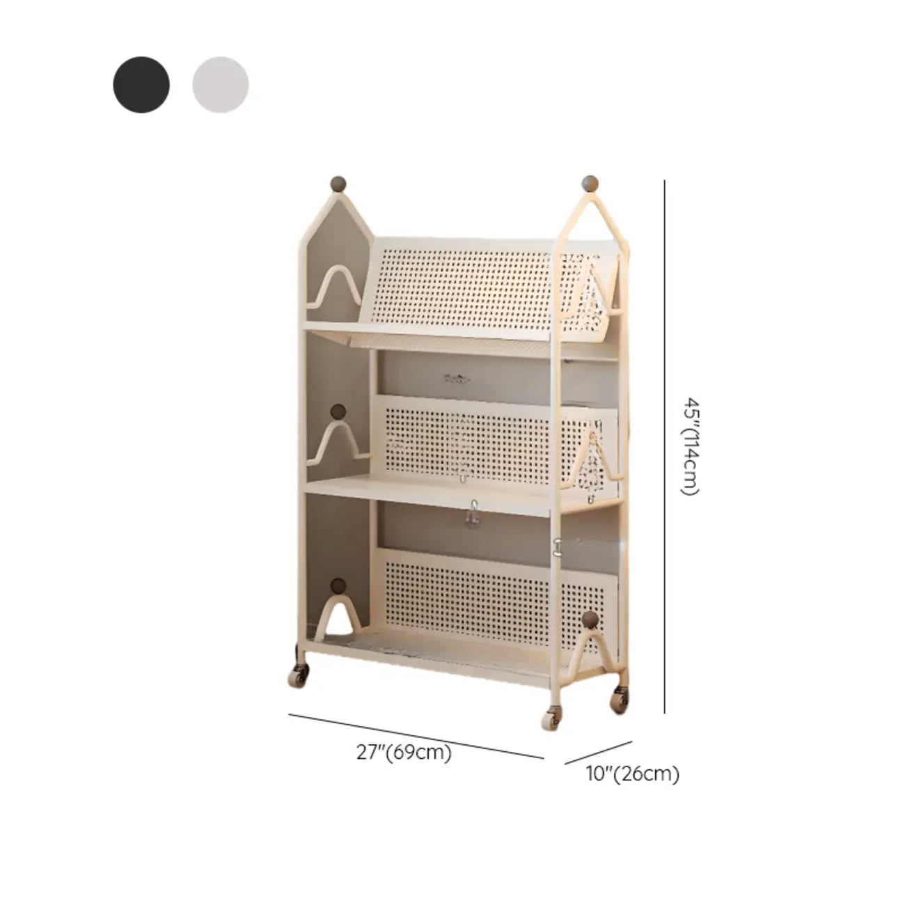 Bibliothèque roulante moderne minimaliste blanche/noire à 3 niveaux en métal