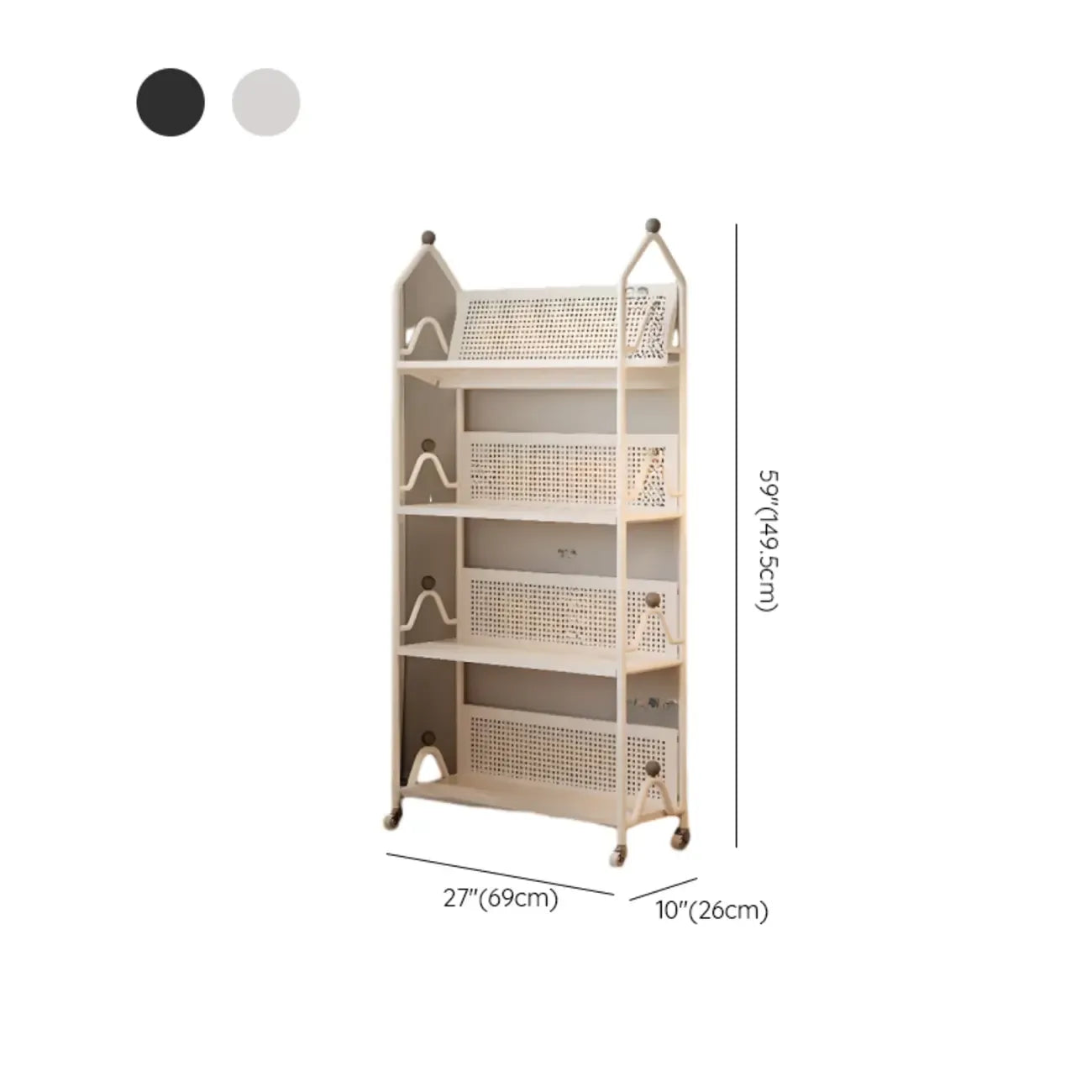 Bibliothèque roulante moderne minimaliste blanche/noire à 3 niveaux en métal