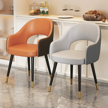 Chaises de salle à manger en cuir avec dossier incurvé ouvert et accoudoirs