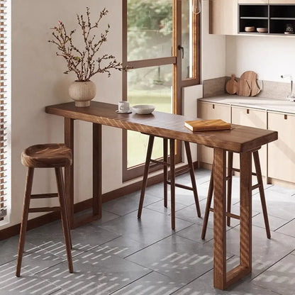 Table de bar décontractée en bois brun avec piètement traîneau