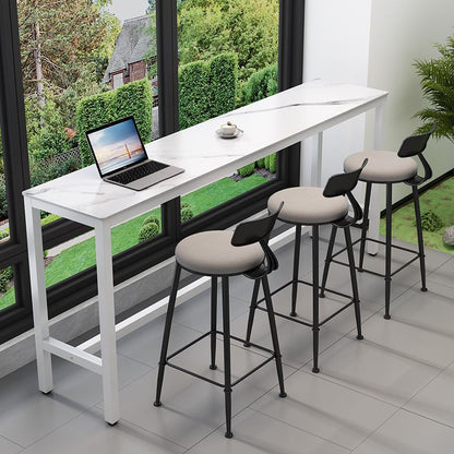 Tables de bar modernes avec plateau en pierre gris tourterelle et repose-pieds en acier