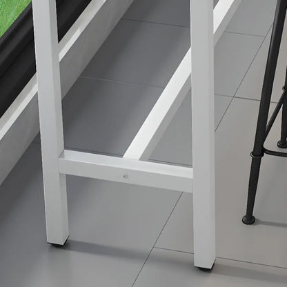 Tables de bar modernes avec plateau en pierre gris tourterelle et repose-pieds en acier