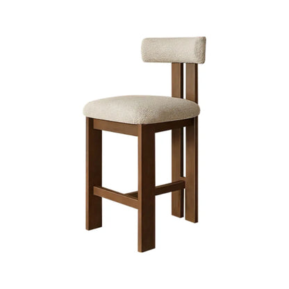 Tabourets de bar sans accoudoirs en tissu bouclé blanc et bois marron