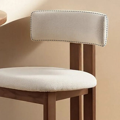 Tabourets de bar sans accoudoirs en tissu bouclé blanc et bois marron