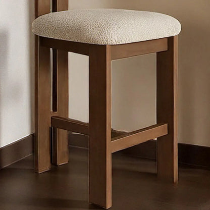 Tabourets de bar sans accoudoirs en tissu bouclé blanc et bois marron