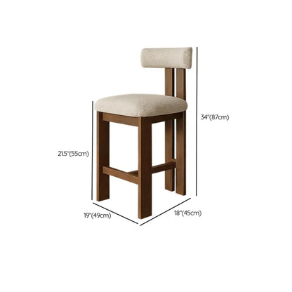 Tabourets de bar sans accoudoirs en tissu bouclé blanc et bois marron