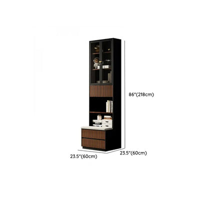 Bibliothèque haute de style campagnard français en bois avec banc rembourré