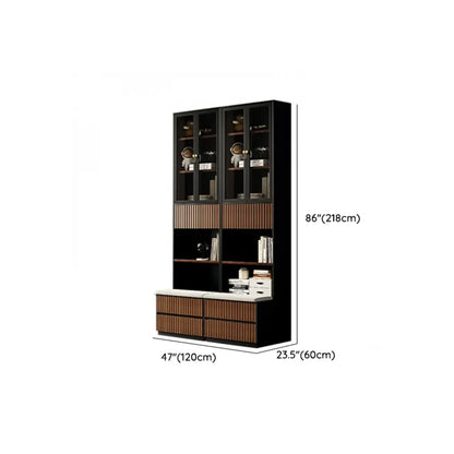 Bibliothèque haute de style campagnard français en bois avec banc rembourré