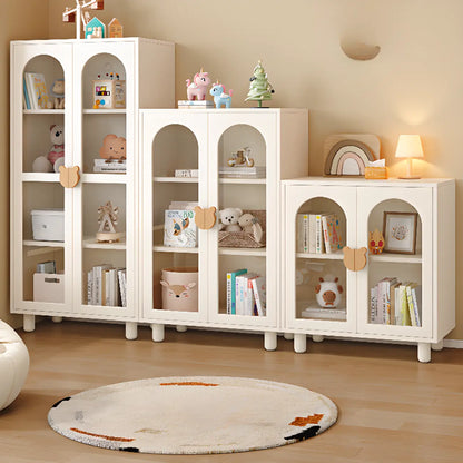 Bibliothèque moderne basse en bois blanc avec portes vitrées