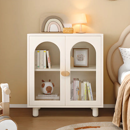 Bibliothèque moderne basse en bois blanc avec portes vitrées