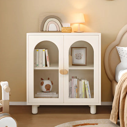 Bibliothèque moderne basse en bois blanc avec portes vitrées